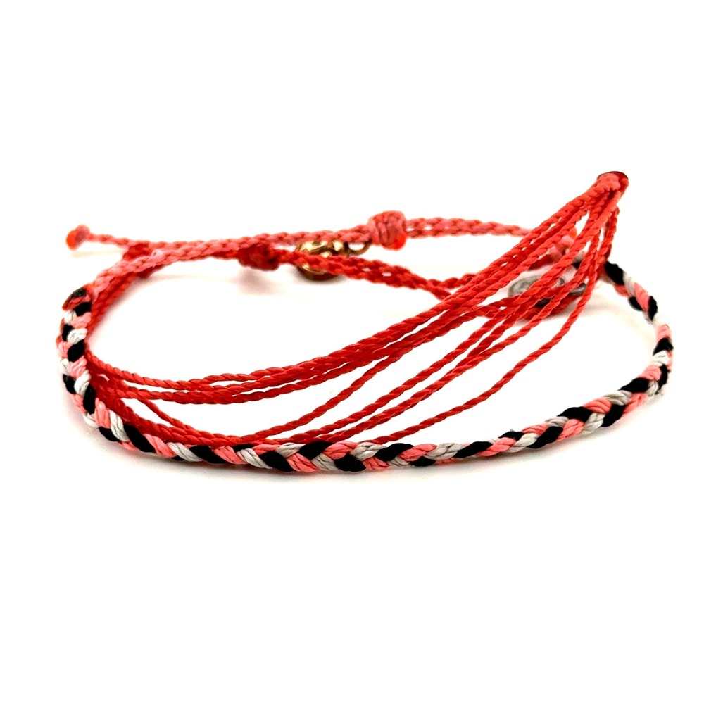 Pura Vida Bracelet Set Coral Pink Black White Braided Multi Strand Adjustable